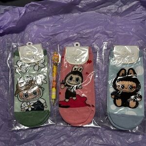 Labubu Cartoon Character Socks Set -FREE Labubu Pen!